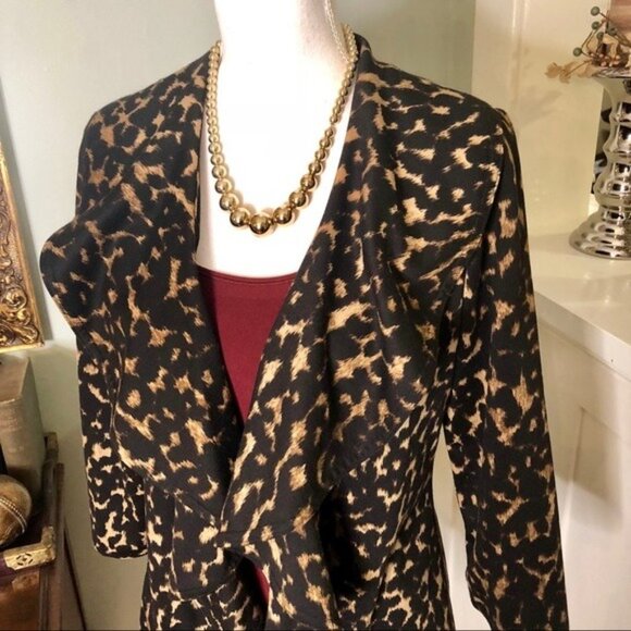 Calvin Klein Animal Print Ruffled Jacket Tan Black 4 Small - Picture 4 of 10